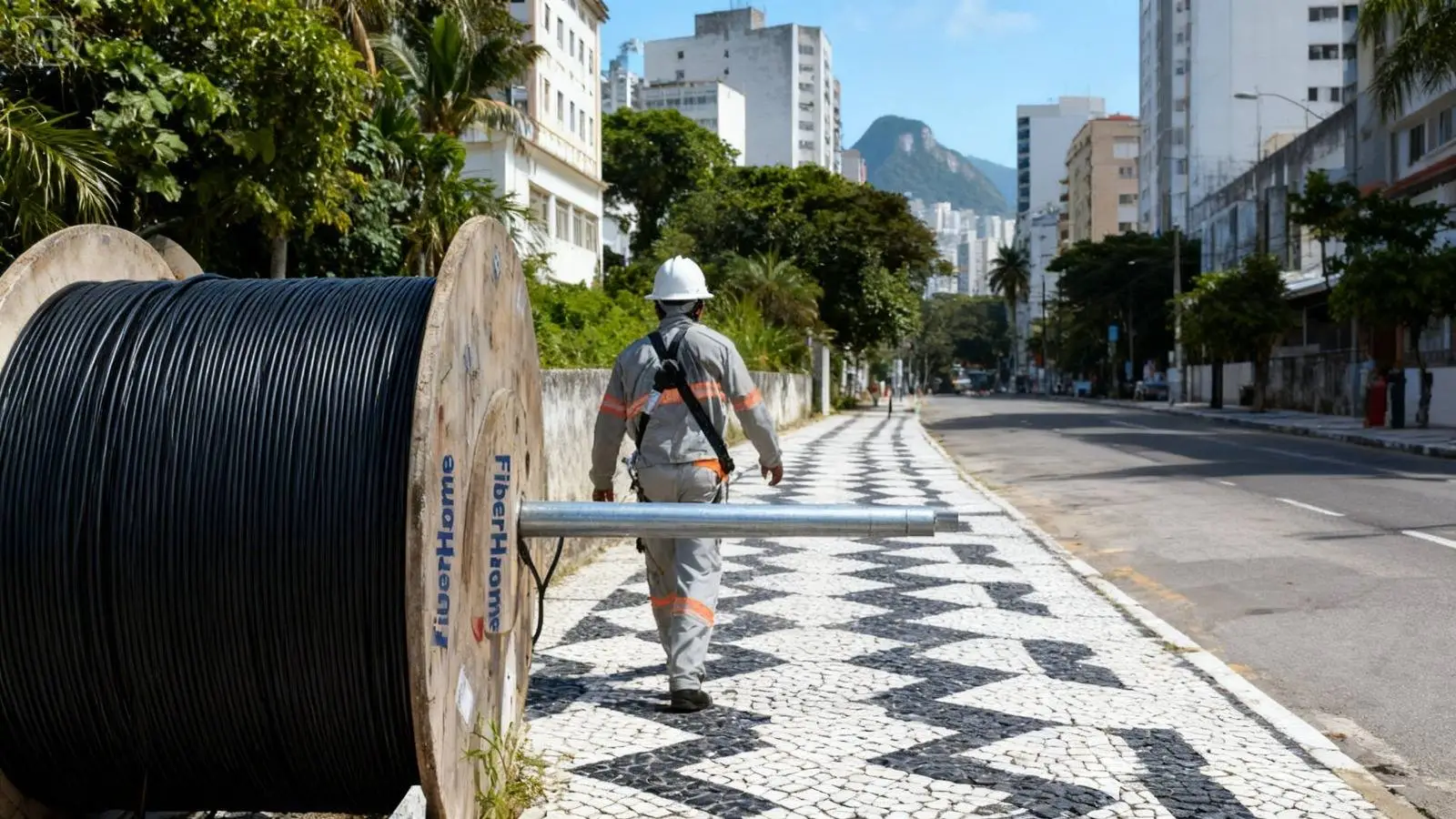 Lançamento de rede de fibra óptica aérea e subterrânea